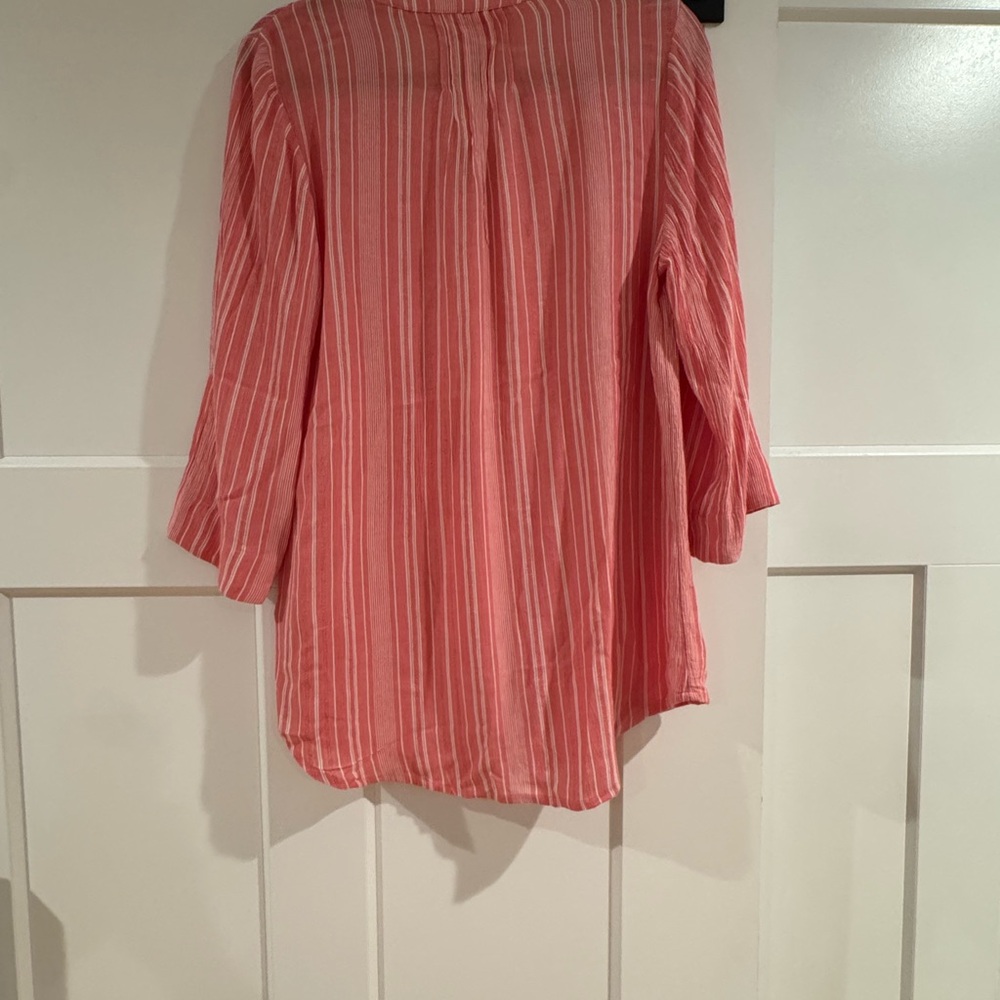 Soft Surroundings‎ Pinkish Coral Striped Blouse - Picture 5 of 7